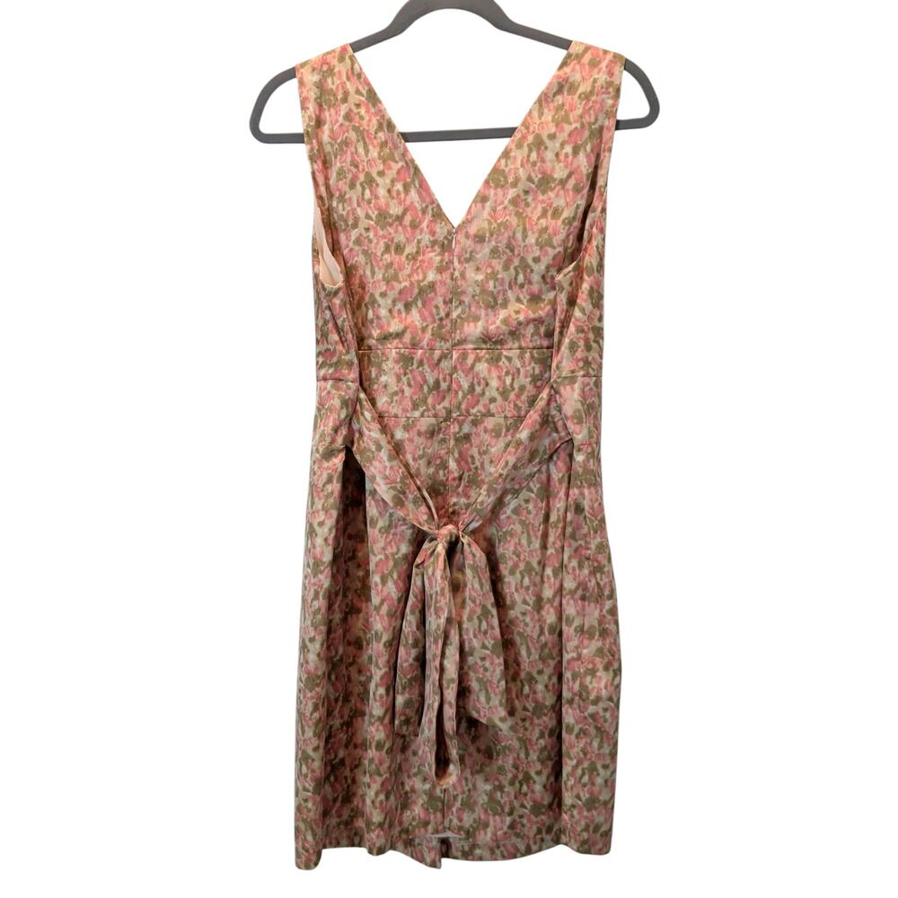 Talbots Women's Plus Sz 24W Peach Tan Satin V Neck Sheath Dress Waist Tie - Picture 6 of 8